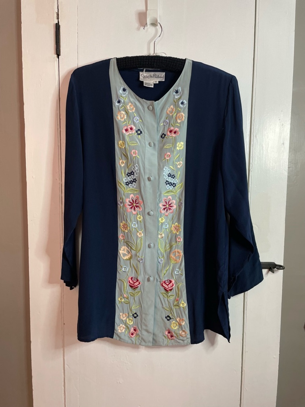 Diane Von Furstenberg Vintage 100% Silk Embroidered Boho Tunic Top Size M